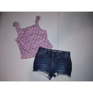 Cat & Jack Girls Dark Wash Denim Shorts Eyelet Lace Trim Frayed Hem 4t